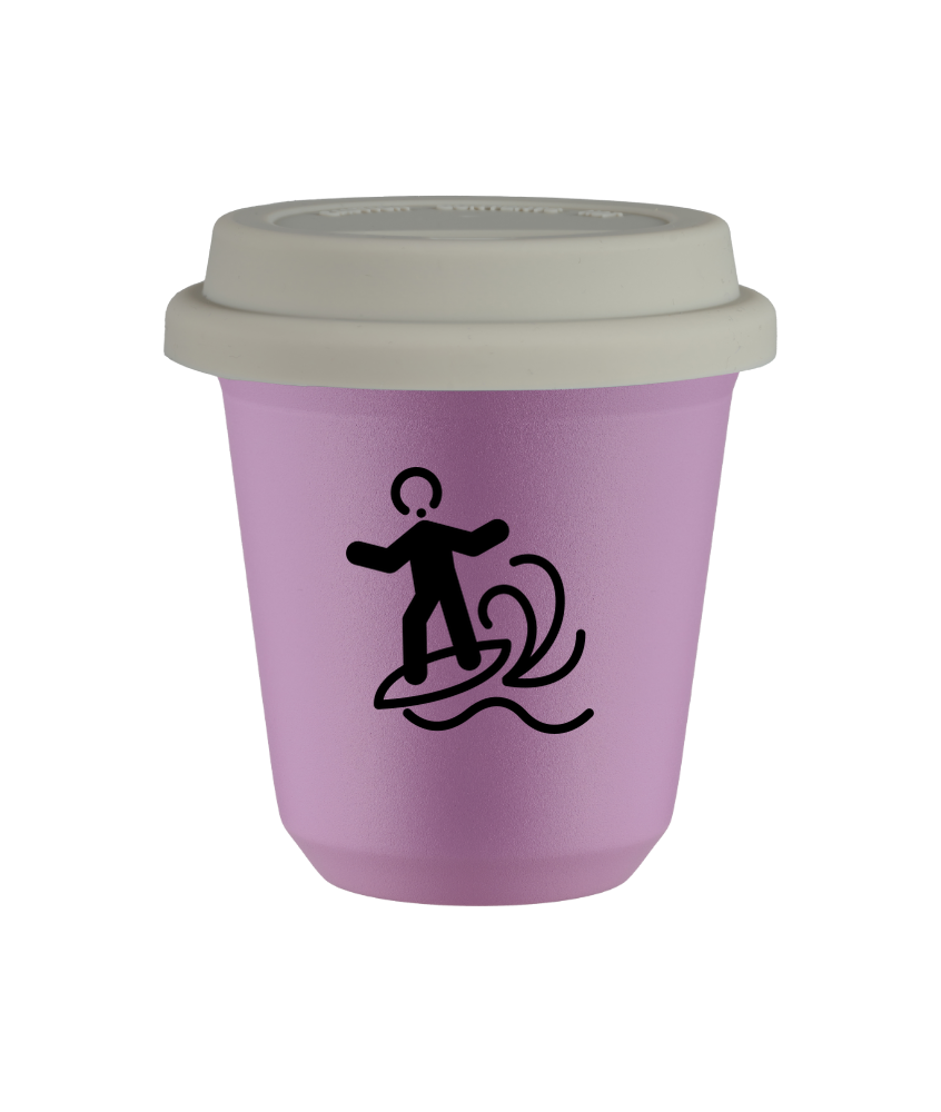 Kubek 80 ml LILIOWY "Windsurfing (czarny)", z białą pokrywką