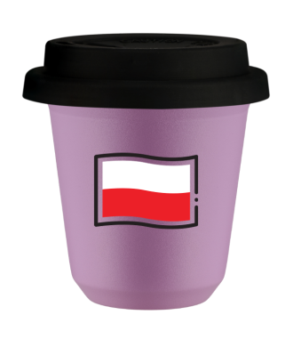 Kubek liliowy 80 ml, FLAGA POLSKI z pokrywka czarna