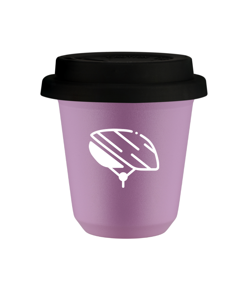 Kubek 80 ml LILIOWY "Kask (biały)", z czarną pokrywką