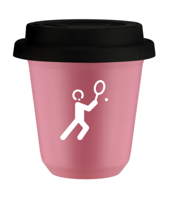 Kubek hot pink 80 ml, TENIS 1 (bialy) z pokrywka czarna