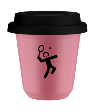 Kubek hot pink 80 ml, TENIS 2 (czarny) z pokrywka czarna
