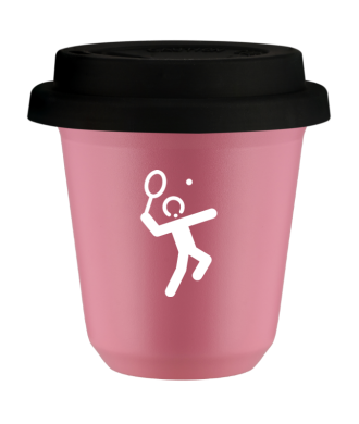 Kubek hot pink 80 ml, TENIS 2 (bialy) z pokrywka czarna