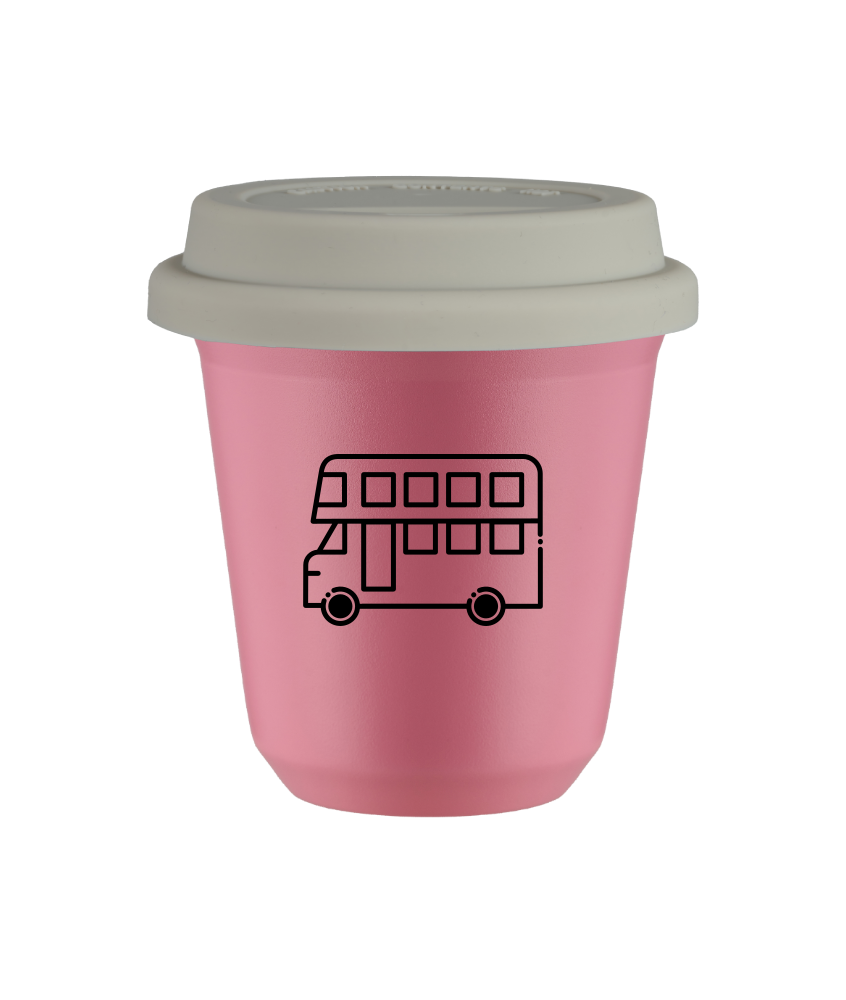 Kubek 80 ml RÓŻOWY "Autobus", z białą pokrywką