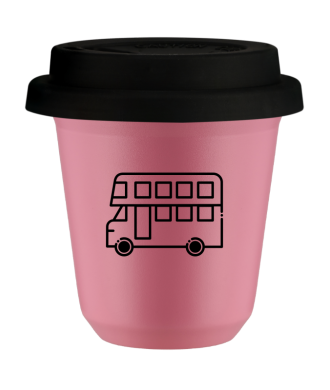 Kubek 80 ml RÓŻOWY "Autobus (czarny)", z czarną pokrywką Kubek 80 ml RÓŻOWY "Autobus (czarny)", z czarną pokrywką