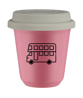 Kubek 80 ml RÓŻOWY "Autobus (czarny)", z białą pokrywką Kubek 80 ml RÓŻOWY "Autobus (czarny)", z białą pokrywką