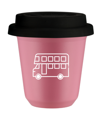Kubek 80 ml RÓŻOWY "Autobus (biały)", z czarną pokrywką Kubek 80 ml RÓŻOWY "Autobus (biały)", z czarną pokrywką