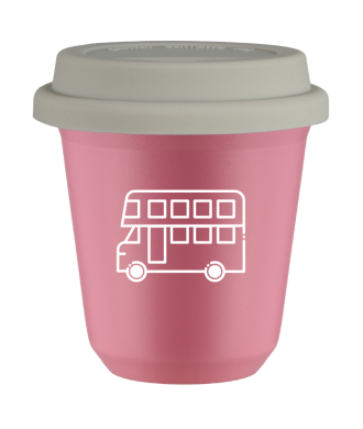 Kubek 80 ml RÓŻOWY "Autobus (biały)", z białą pokrywką Kubek 80 ml RÓŻOWY "Autobus (biały)", z białą pokrywką