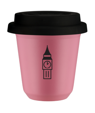 Kubek 80 ml RÓŻOWY "BIG BEN (czarny)", z czarną pokrywką Kubek 80 ml RÓŻOWY "BIG BEN (czarny)", z czarną pokrywką