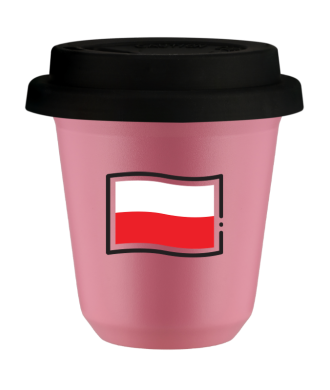 Kubek hot pink 80 ml, FLAGA POLSKI z pokrywka czarna