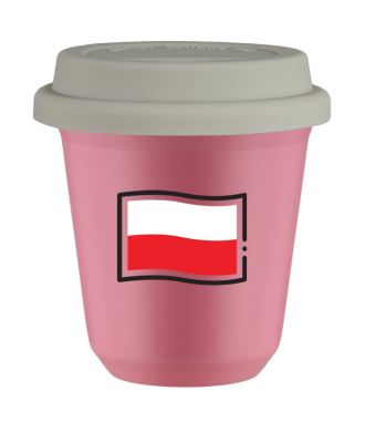 Kubek hot pink 80 ml, FLAGA POLSKI (czarny) z pokrywka biala