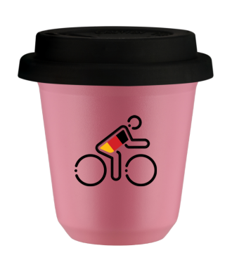 Kubek hot pink 80 ml, KOLARZ W NIEMIECKICH BARWACH (czarny) z pokrywka czarna
