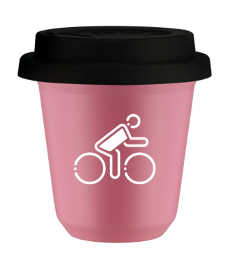 Kubek hot pink 80 ml, KOLARZ W NIEMIECKICH BARWACH (bialy) z pokrywka czarna