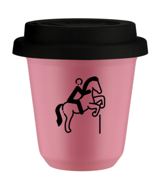 Kubek hot pink 80 ml, JEZDZIECTWO 1 z pokrywka czarna