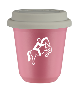 Kubek hot pink 80 ml, JEZDZIECTWO 1 (bialy) z pokrywka biala