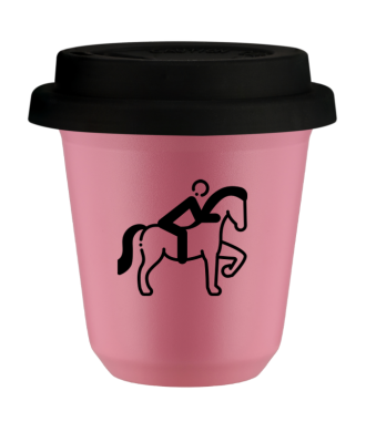 Kubek hot pink 80 ml, JEZDZIECTWO 2 (czarny) z pokrywka czarna