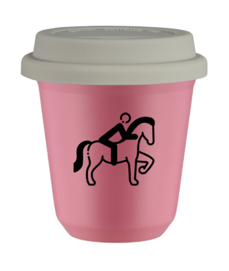 Kubek hot pink 80 ml, JEZDZIECTWO 2 (czarny) z pokrywka biala