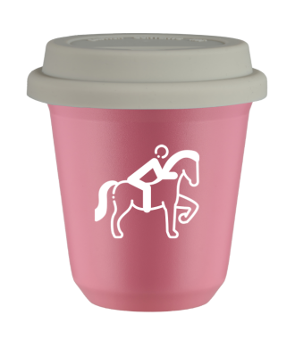 Kubek hot pink 80 ml, JEZDZIECTWO 2 (bialy) z pokrywka biala