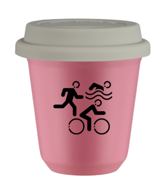 Kubek hot pink 80 ml, SPORTY (czarny) z pokrywka biala
