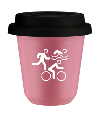 Kubek hot pink 80 ml, SPORTY (bialy) z pokrywka czarna