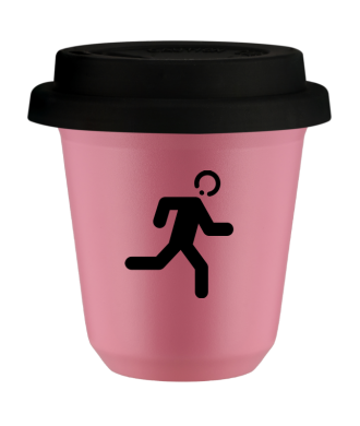 Kubek hot pink 80 ml, BIEGACZ (czarny) z pokrywka czarna