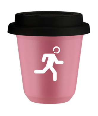 Kubek hot pink 80 ml, BIEGACZ (bialy) z pokrywka czarna