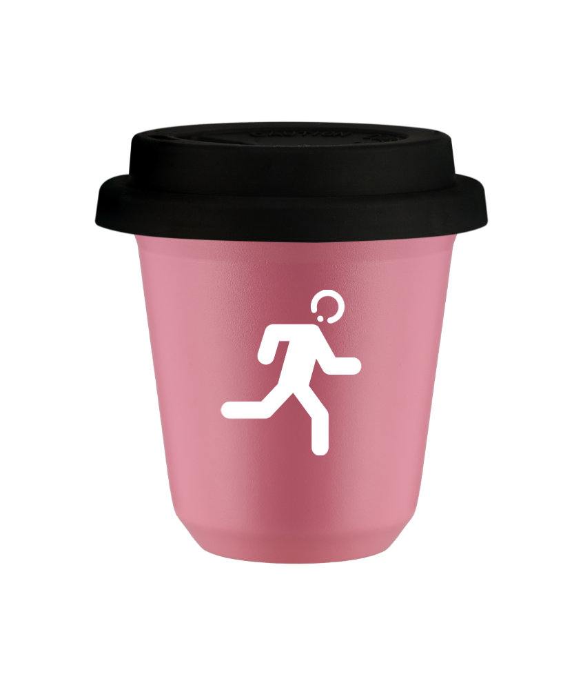 Kubek hot pink 80 ml, BIEGACZ (bialy) z pokrywka czarna kubek termiczny na kawe | 70,00 zł