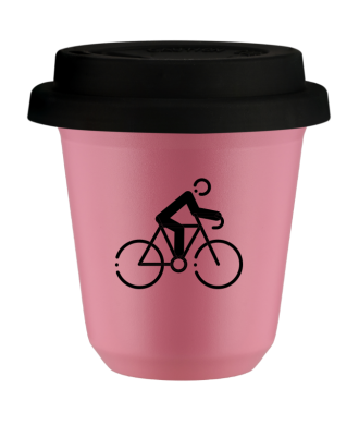 Kubek hot pink 80 ml, KOLARSTWO 3 (czarny) z pokrywka czarna