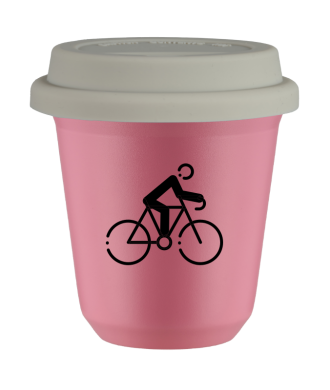Kubek hot pink 80 ml, KOLARSTWO 3 (czarny) z pokrywka biala