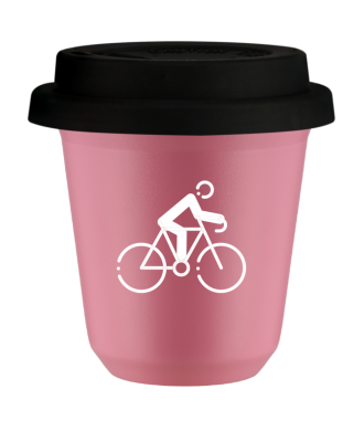 Kubek hot pink 80 ml, KOLARSTWO 3 (bialy) z pokrywka czarna