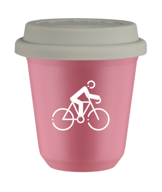 Kubek hot pink 80 ml, KOLARSTWO 3 (bialy) z pokrywka biala