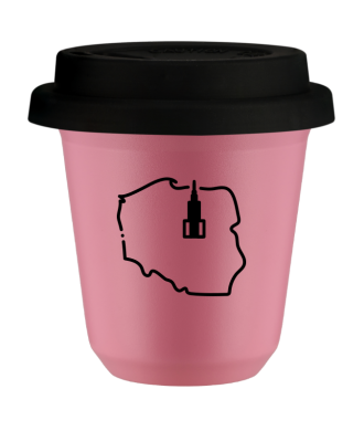 Kubek hot pink 80 ml, POLSKA z pokrywka czarna