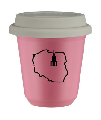 Kubek hot pink 80 ml, POLSKA (czarny) z pokrywka biala