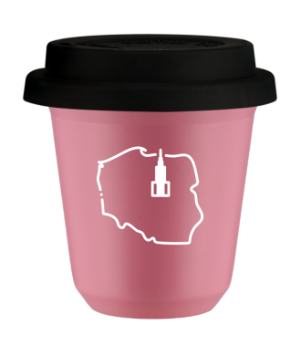 Kubek hot pink 80 ml, POLSKA (bialy) z pokrywka czarna