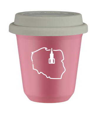 Kubek hot pink 80 ml, POLSKA (bialy) z pokrywka biala