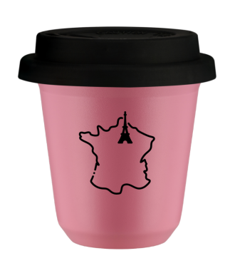 Kubek hot pink 80 ml, FRANCJA (czarny) z pokrywka czarna