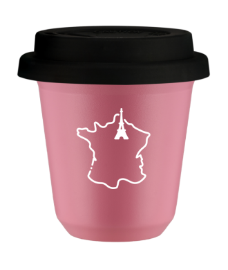 Kubek hot pink 80 ml, FRANCJA (bialy) z pokrywka czarna