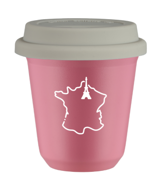 Kubek hot pink 80 ml, FRANCJA (bialy) z pokrywka biala
