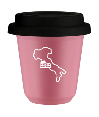 Kubek hot pink 80 ml, WLOCHY (bialy) z pokrywka czarna