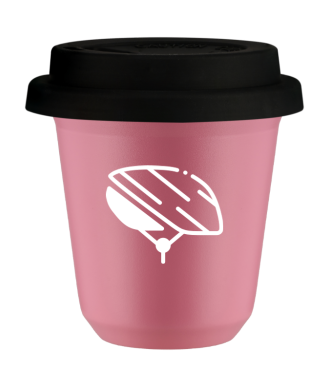 Kubek hot pink 80 ml, KASK (bialy) z pokrywka czarna