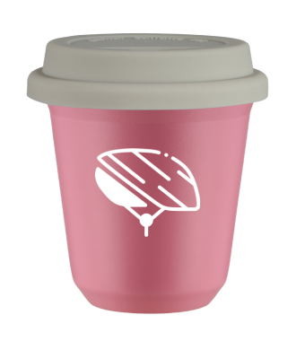 Kubek hot pink 80 ml, KASK (bialy) z pokrywka biala