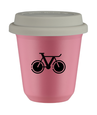 Kubek hot pink 80 ml, ROWER 1 z pokrywka biala