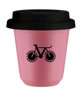 Kubek hot pink 80 ml, ROWER 1 (czarny) z pokrywka czarna