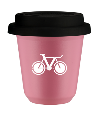 Kubek hot pink 80 ml, ROWER 1 (bialy) z pokrywka czarna