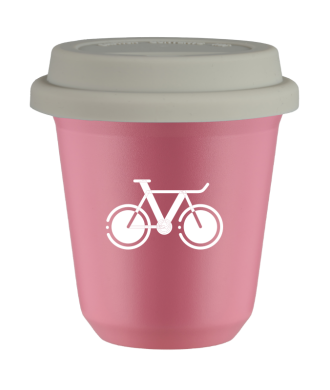 Kubek hot pink 80 ml, ROWER 1 (bialy) z pokrywka biala