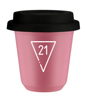 Kubek hot pink 80 ml, 21 (bialy) z pokrywka czarna