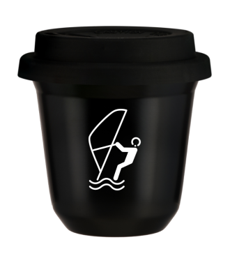 Kubek czarny 150 ml, SPORTY WODNE (bialy) z pokrywka czarna