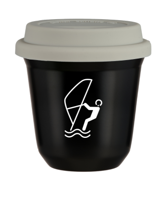 Kubek czarny 150 ml, SPORTY WODNE (bialy) z pokrywka biala
