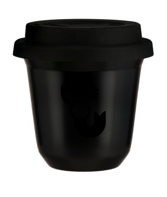 Kubek czarny 150 ml, WARSZAWSKA SYRENKA (czarny) z pokrywka czarna