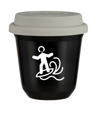 Kubek czarny 150 ml, WINDSURFING (bialy) z pokrywka biala