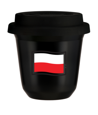 Kubek czarny 150 ml, FLAGA POLSKI z pokrywka czarna